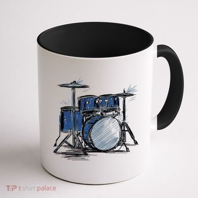 Cool Drummer Music Design Featuring A Sketch Of A Drum Kit Gift Coffee Mug back