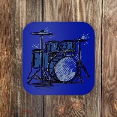 Cool Drummer Music Design Featuring A Sketch Of A Drum Kit Gift Coaster