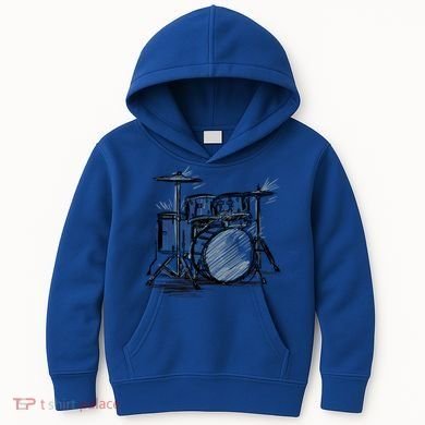 Cool Drummer Music Design Featuring A Sketch Of A Drum Kit Gift Kids Hoodie