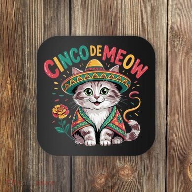 Cinco De Meow Funny Cat - Mexican Fiesta For Cinco De Mayo Coaster
