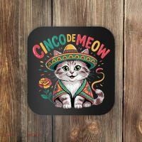 Cinco De Meow Funny Cat - Mexican Fiesta For Cinco De Mayo Coaster thumb 0