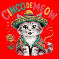 Cinco De Meow Funny Cat - Mexican Fiesta For Cinco De Mayo Santa Hat thumb 1