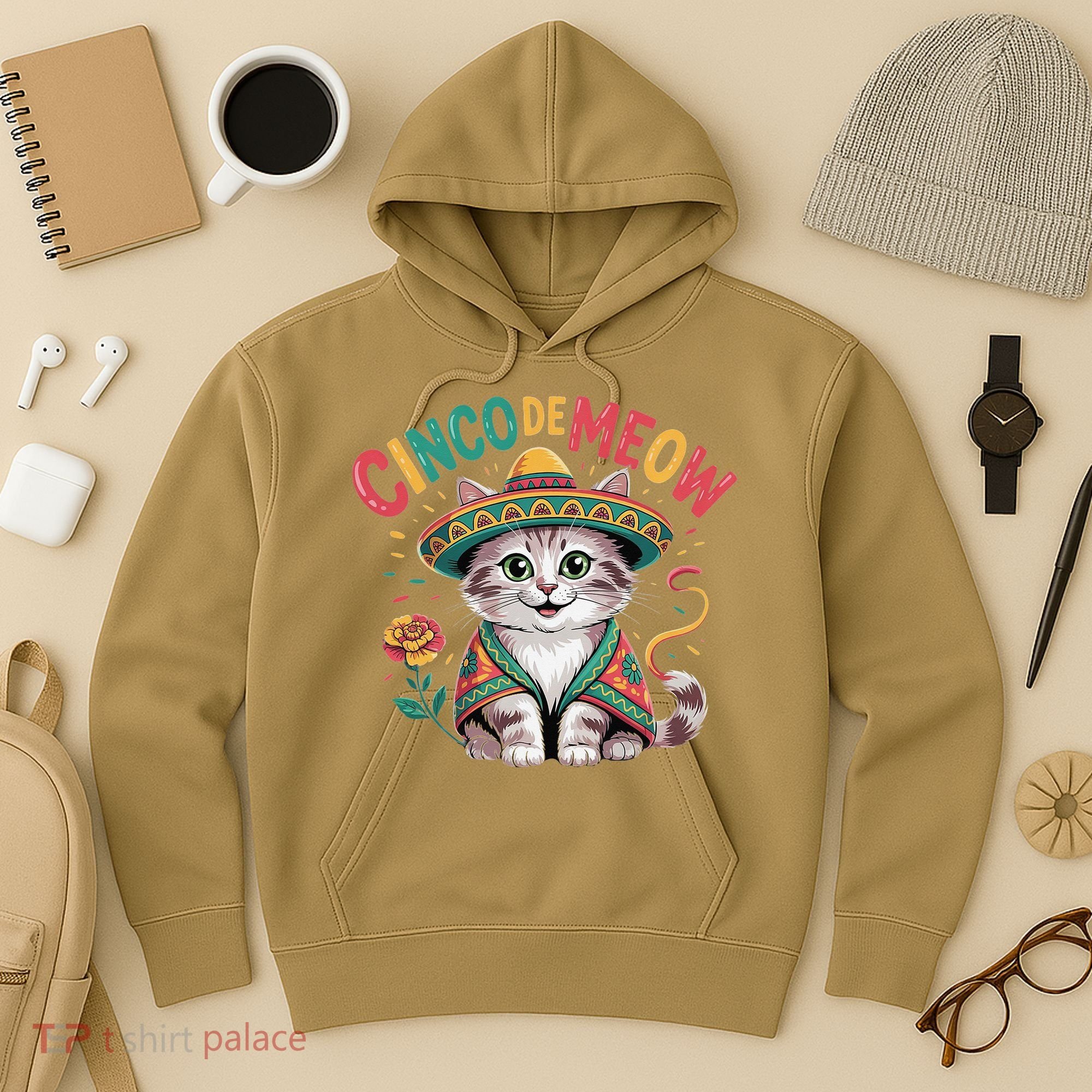 Cinco De Meow Funny Cat - Mexican Fiesta For Cinco De Mayo Hoodie