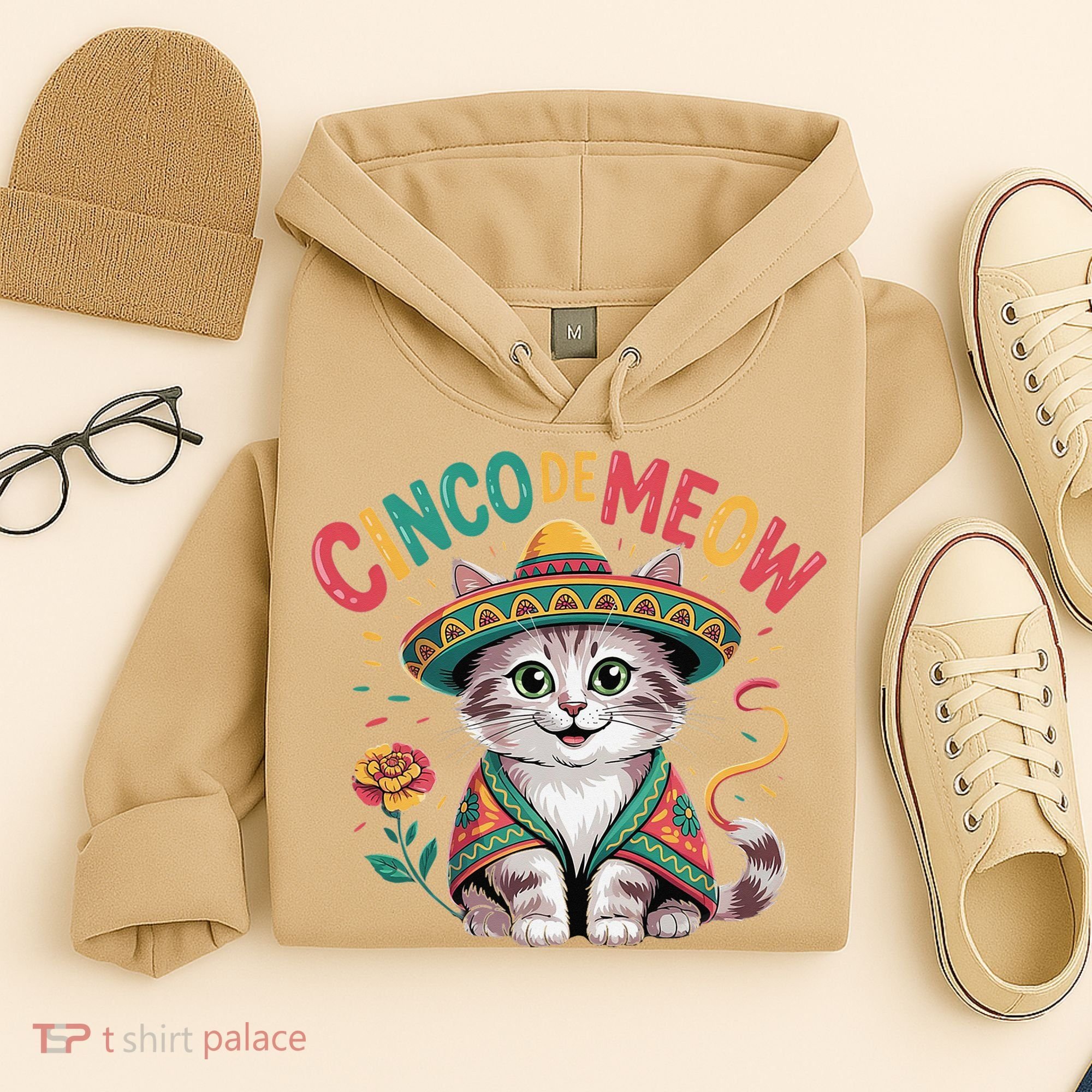 Cinco De Meow Funny Cat - Mexican Fiesta For Cinco De Mayo Hoodie