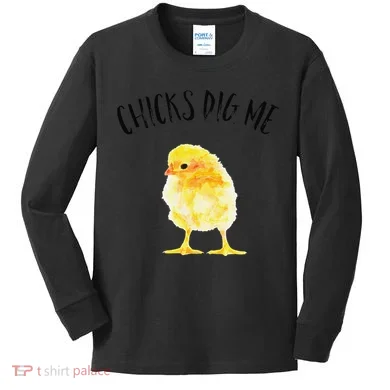 Chicks Dig Me Real Chick Happy Easter Kids Long Sleeve Shirt