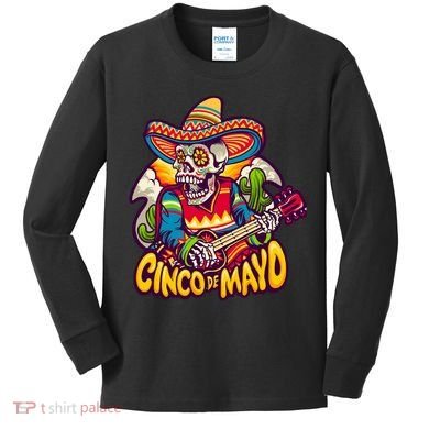 Cinco De Mayo Skull Fiesta Kids Long Sleeve Shirt