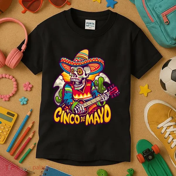 Cinco De Mayo Skull Fiesta Kids T-Shirt