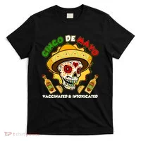 Cinco De Mayo Vaccinated And Intoxicated Sugar Skull T-Shirt thumb 0
