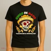Cinco De Mayo Vaccinated And Intoxicated Sugar Skull T-Shirt thumb 3