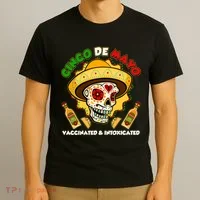 Cinco De Mayo Vaccinated And Intoxicated Sugar Skull T-Shirt thumb 3