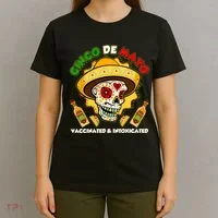 Cinco De Mayo Vaccinated And Intoxicated Sugar Skull T-Shirt thumb 4