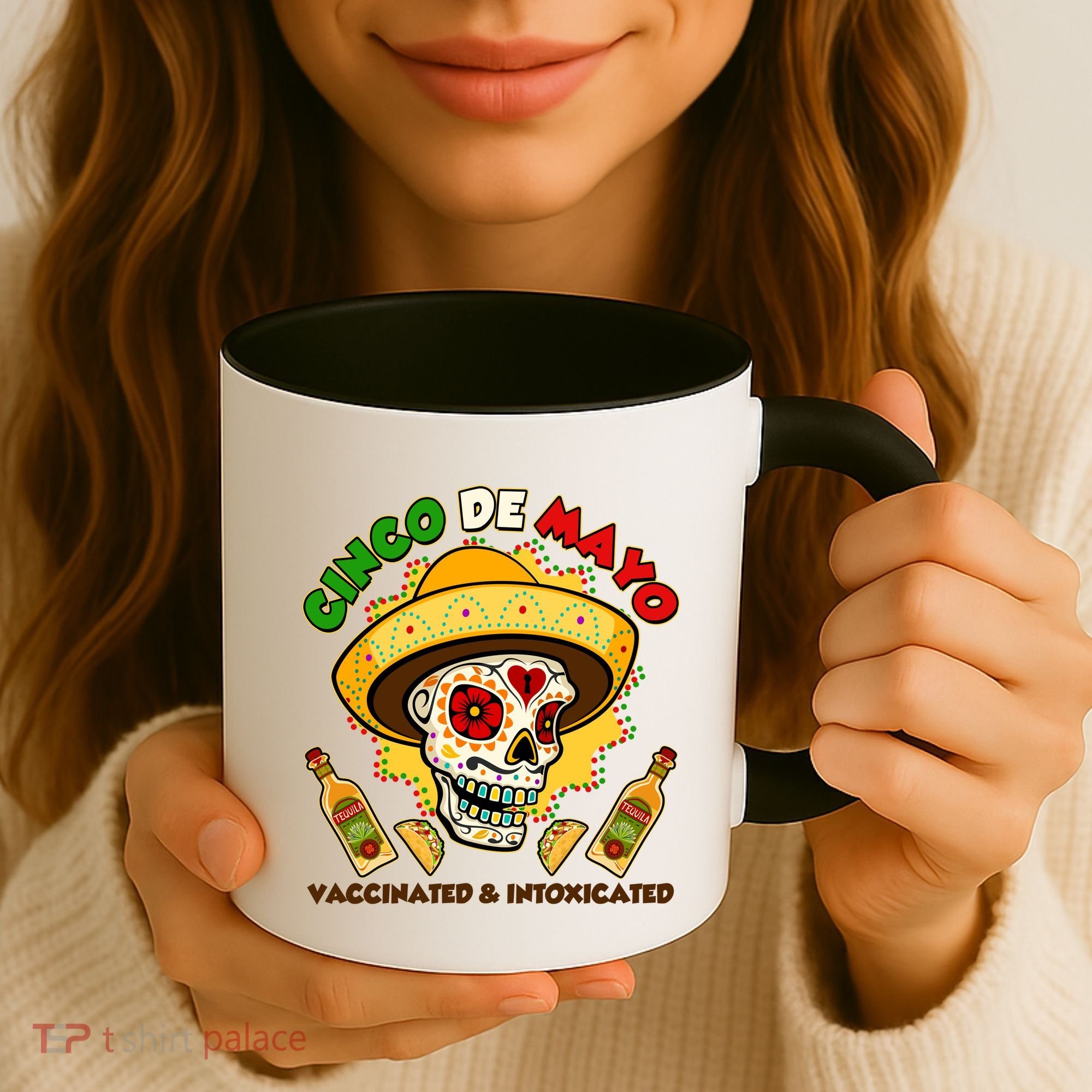 Cinco De Mayo Vaccinated And Intoxicated Sugar Skull Coffee Mug