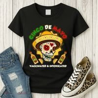 Cinco De Mayo Vaccinated And Intoxicated Sugar Skull Women's T-Shirt thumb 3