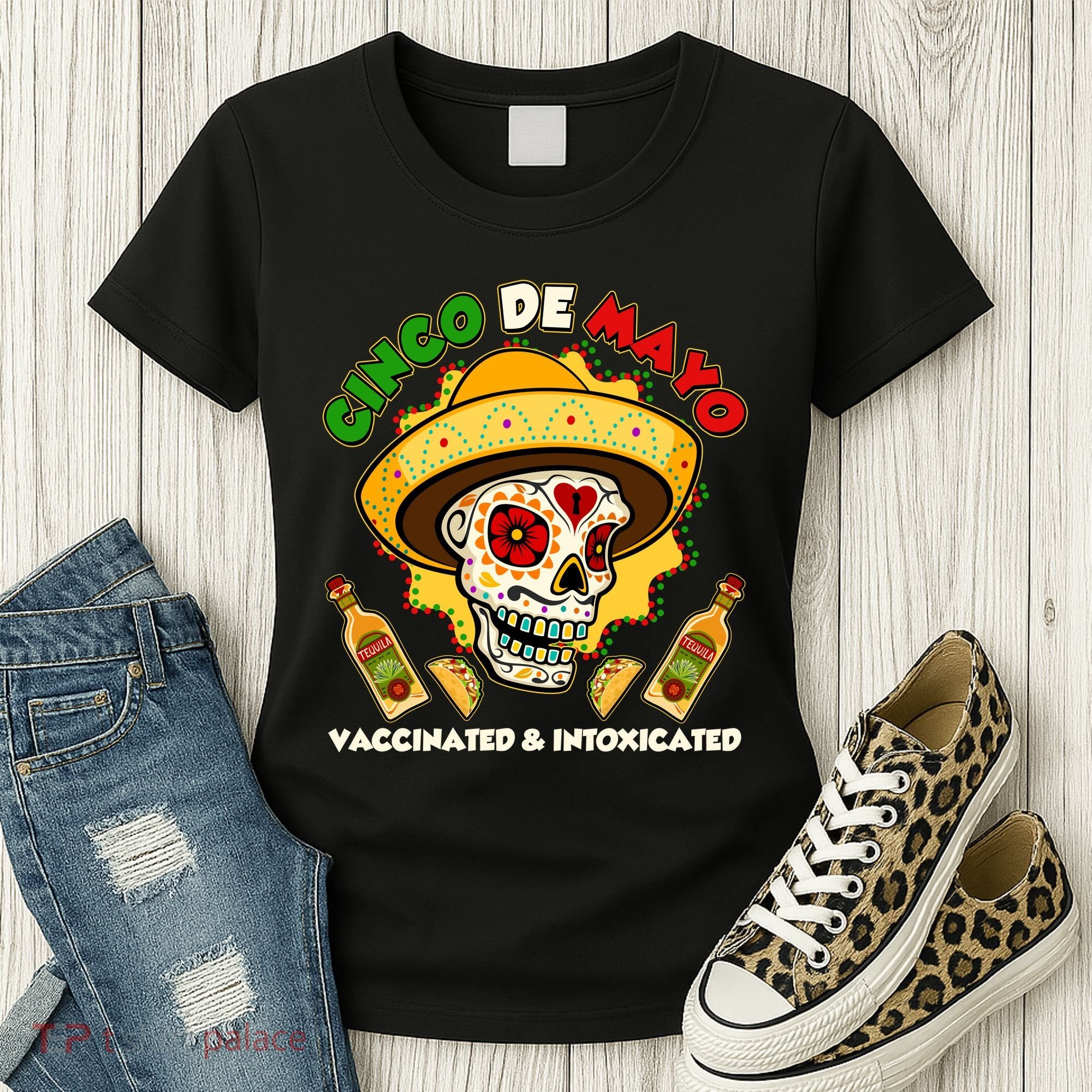 Cinco De Mayo Vaccinated And Intoxicated Sugar Skull Women's T-Shirt