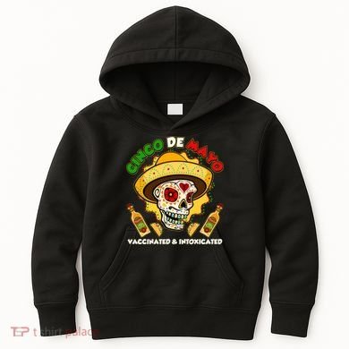 Cinco De Mayo Vaccinated And Intoxicated Sugar Skull Kids Hoodie