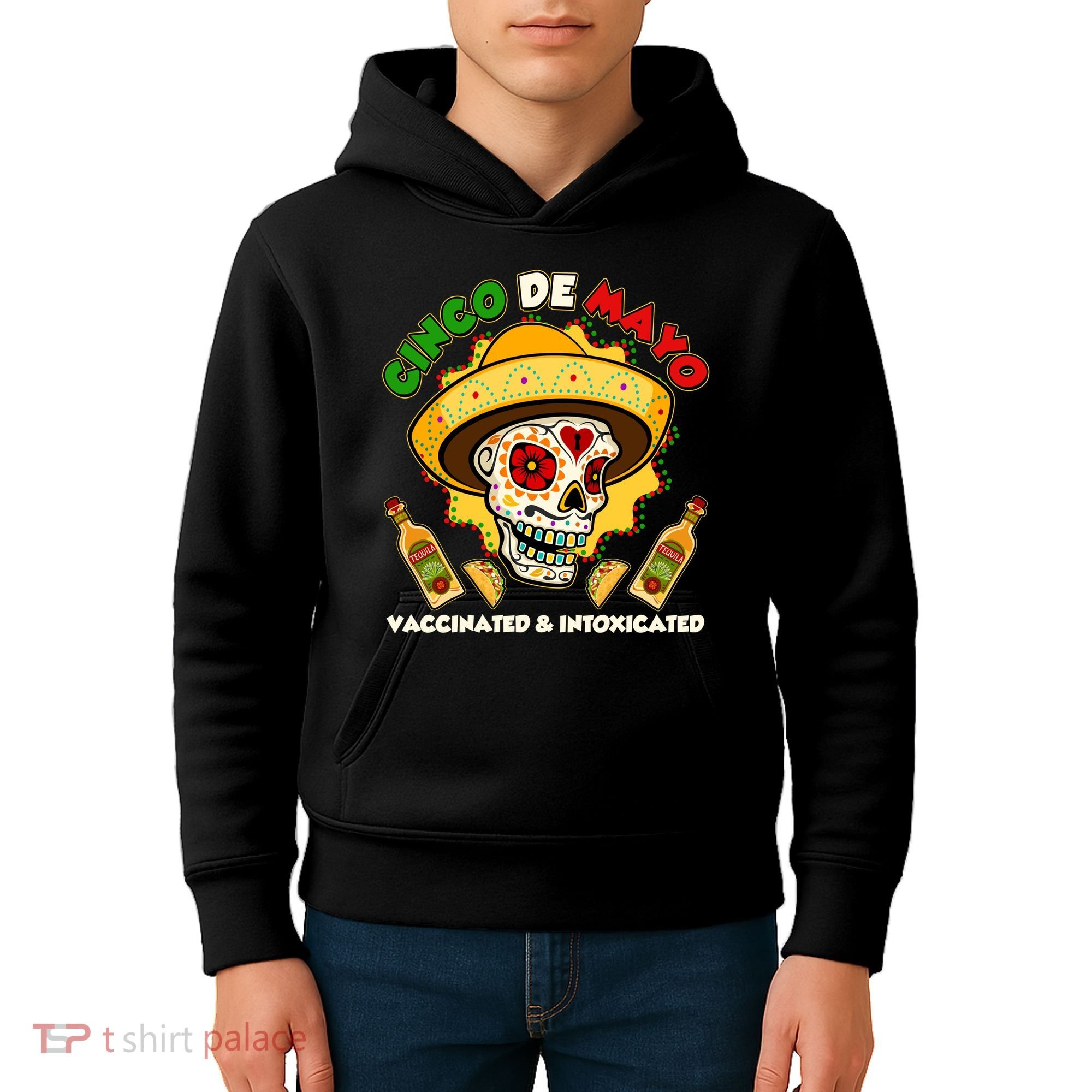 Cinco De Mayo Vaccinated And Intoxicated Sugar Skull Kids Hoodie