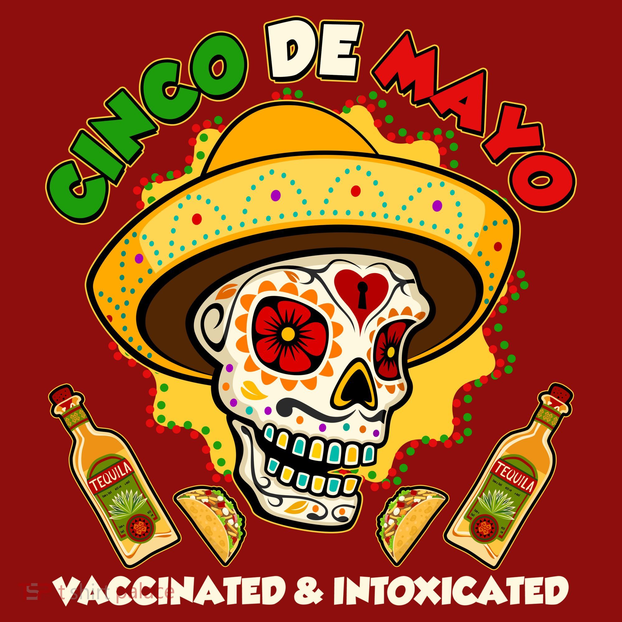 Cinco De Mayo Vaccinated And Intoxicated Sugar Skull Long Sleeve Shirt