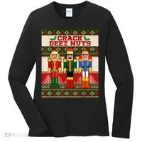 Crack Deez Nuts Nutcracker Ugly Christmas Sweater Women's Long Sleeve Shirt thumb 0