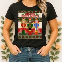Crack Deez Nuts Nutcracker Ugly Christmas Sweater Women's T-Shirt thumb 2