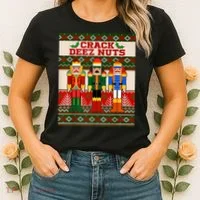 Crack Deez Nuts Nutcracker Ugly Christmas Sweater Women's T-Shirt thumb 2