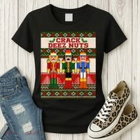 Crack Deez Nuts Nutcracker Ugly Christmas Sweater Women's T-Shirt thumb 3