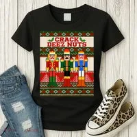 Crack Deez Nuts Nutcracker Ugly Christmas Sweater Women's T-Shirt thumb 3