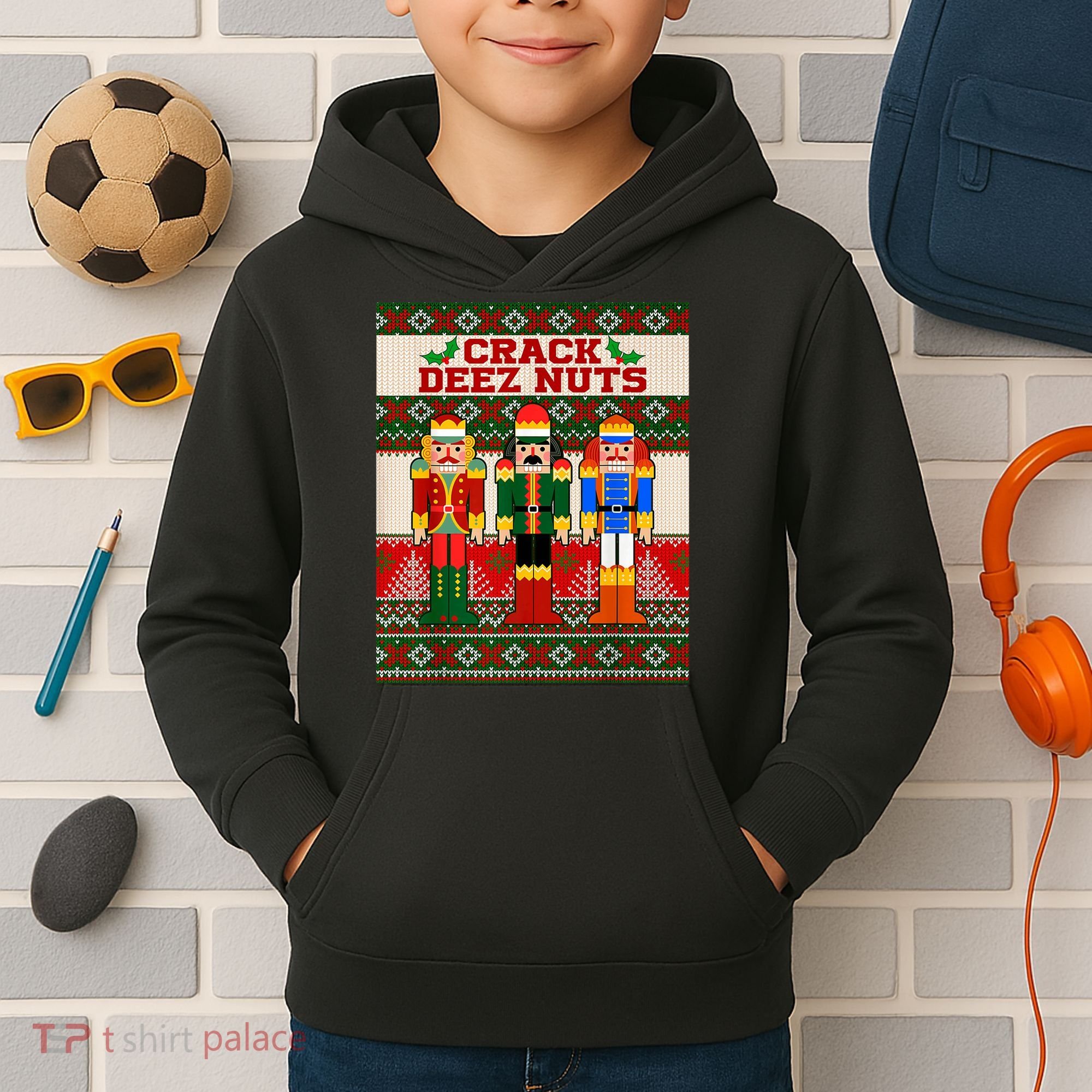 Crack Deez Nuts Nutcracker Ugly Christmas Sweater Kids Hoodie