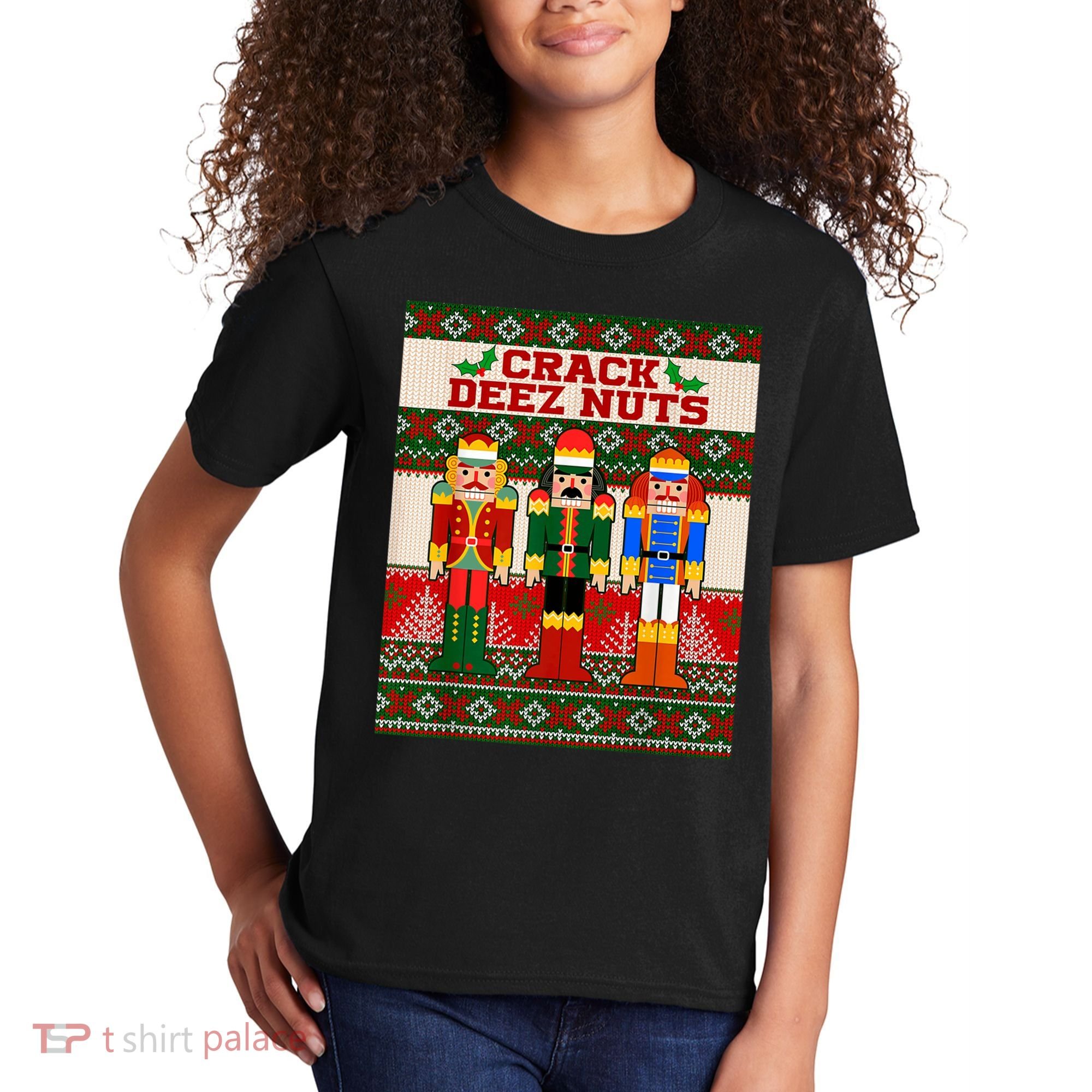 Crack Deez Nuts Nutcracker Ugly Christmas Sweater Kids T-Shirt
