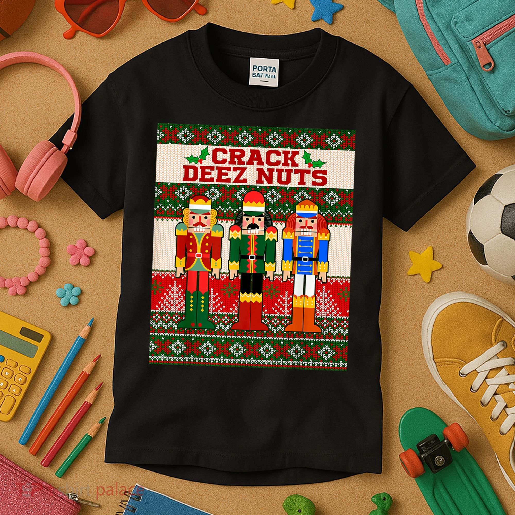 Crack Deez Nuts Nutcracker Ugly Christmas Sweater Kids T-Shirt