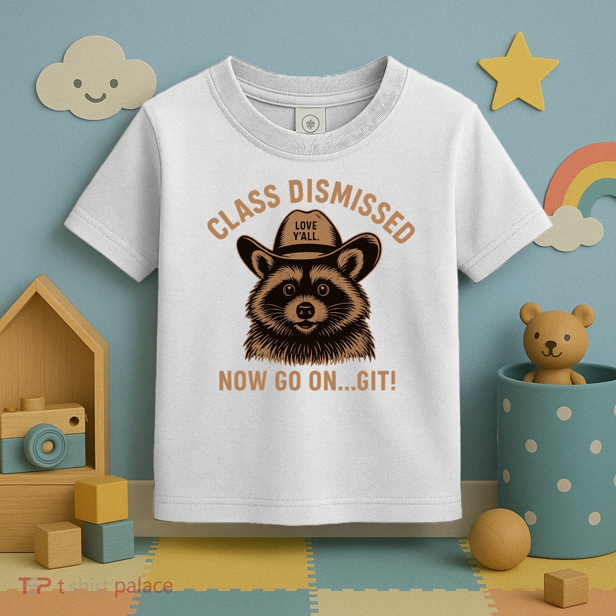 Class Dismissed Now Go On Git Last Day Of School Raccoon Toddler T-Shirt
