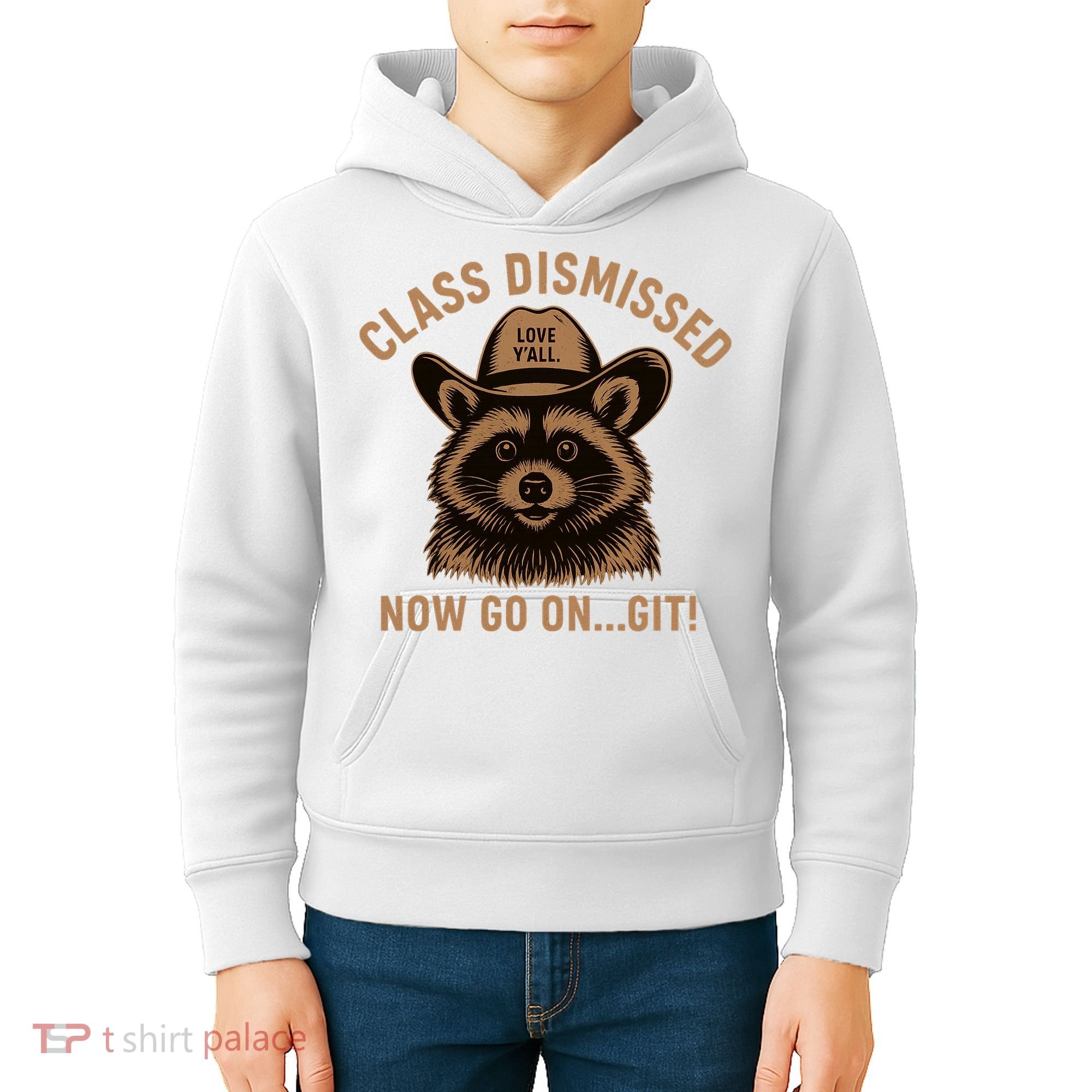 Class Dismissed Now Go On Git Last Day Of School Raccoon Kids Hoodie