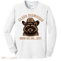 Class Dismissed Now Go On Git Last Day Of School Raccoon Kids Long Sleeve Shirt thumb 0