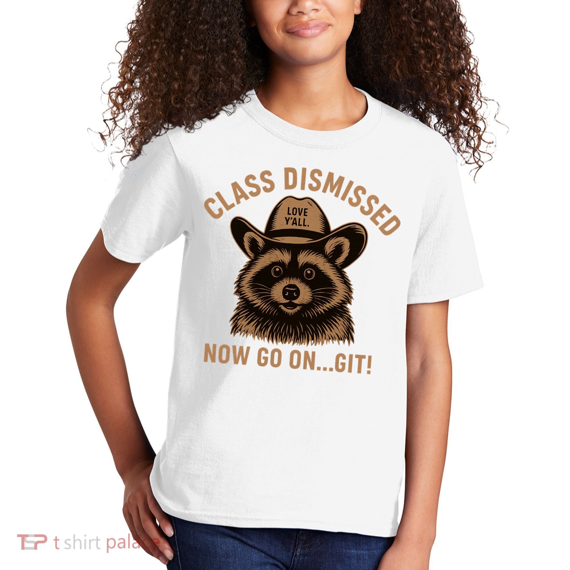Class Dismissed Now Go On Git Last Day Of School Raccoon Kids T-Shirt