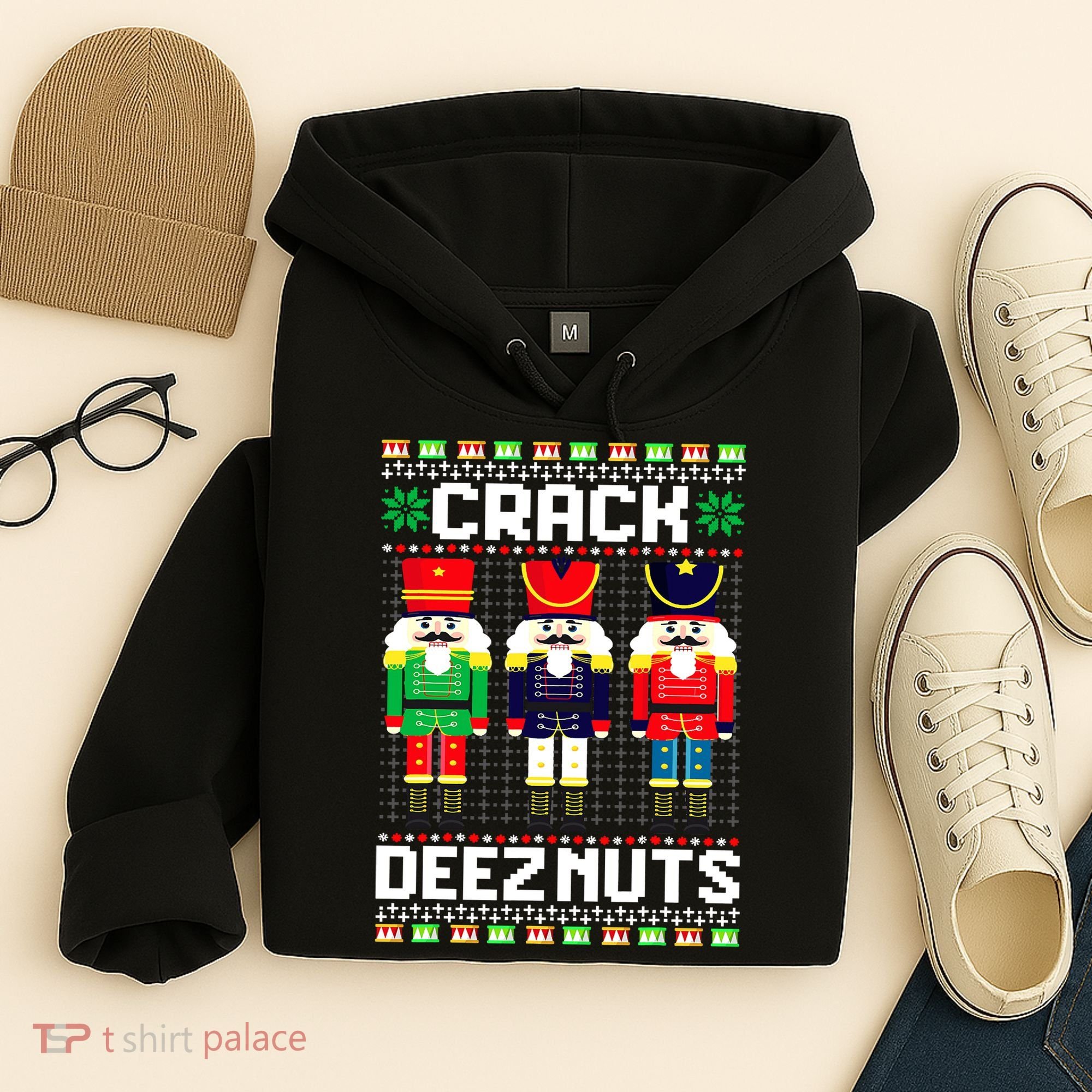 Crack Deez Nuts Nutcracker Nut Xmas Pajama Matching Hoodie