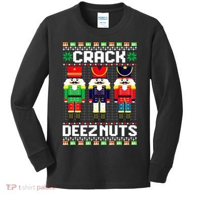 Crack Deez Nuts Nutcracker Nut Xmas Pajama Matching Kids Long Sleeve Shirt