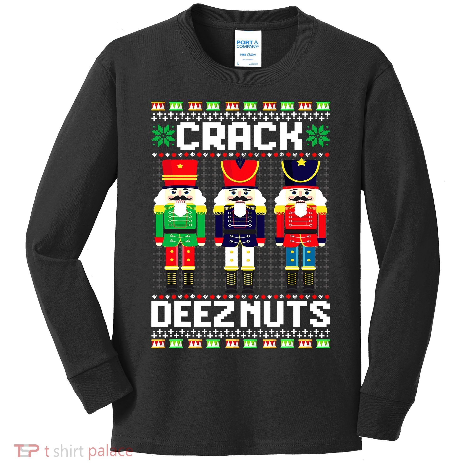 Crack Deez Nuts Nutcracker Nut Xmas Pajama Matching Kids Long Sleeve Shirt