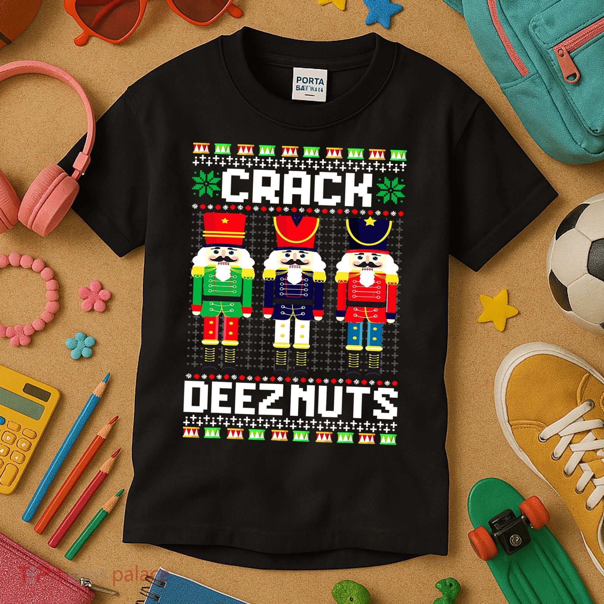 Crack Deez Nuts Nutcracker Nut Xmas Pajama Matching Kids T-Shirt
