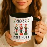 Crack Deez Nuts Funny Ugly Christmas Coffee Mug thumb 3