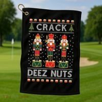 Crack Deez Nuts Funny Ugly Christmas Golf Towel thumb 1
