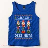 Crack Deez Nuts Funny Ugly Christmas Tank Top thumb 2