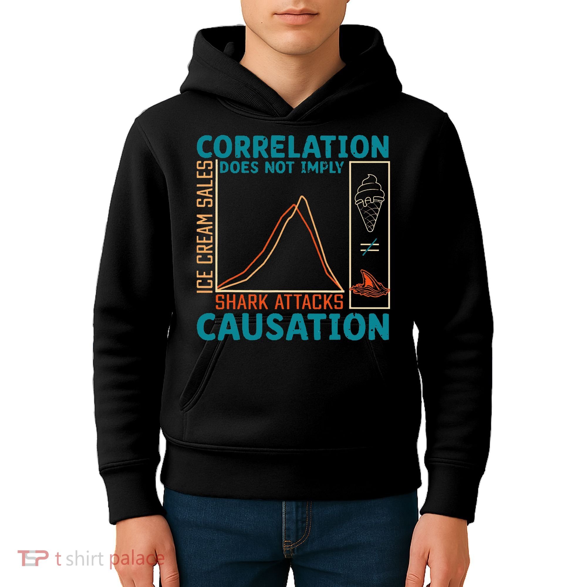 Correlation Does Not Imply Causation Shark Attacks Ice Cream Gift Kids Hoodie