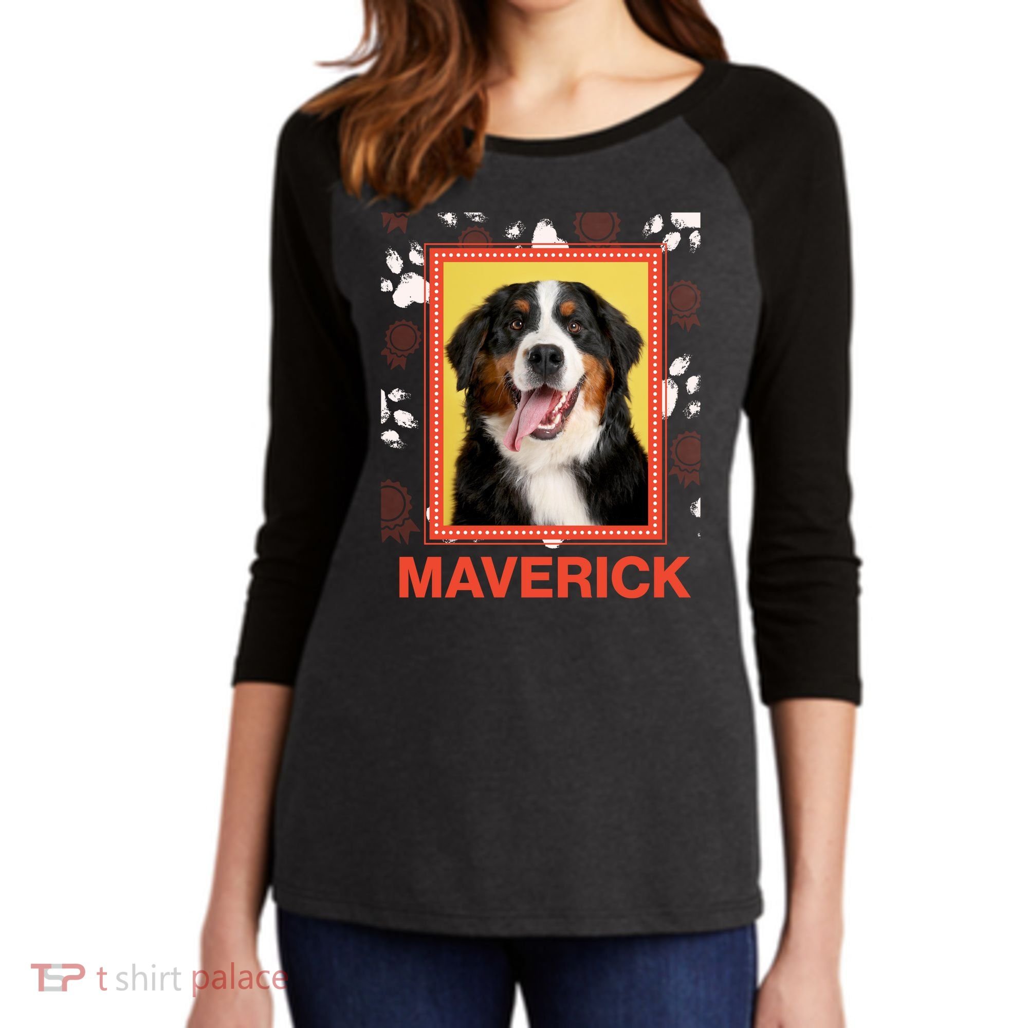 Custom Dog Pet Personalize Picture Photo Name Women's Tri-Blend 3/4-Sleeve Raglan Shirt