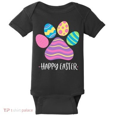 Cute Dog Paw Easter Design With Colorful Eggs For Dog Lover Baby Bodysuit