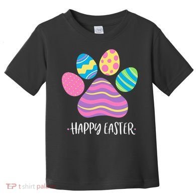 Cute Dog Paw Easter Design With Colorful Eggs For Dog Lover Toddler T-Shirt