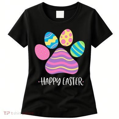 Cute Dog Paw Easter Design With Colorful Eggs For Dog Lover Women's T-Shirt