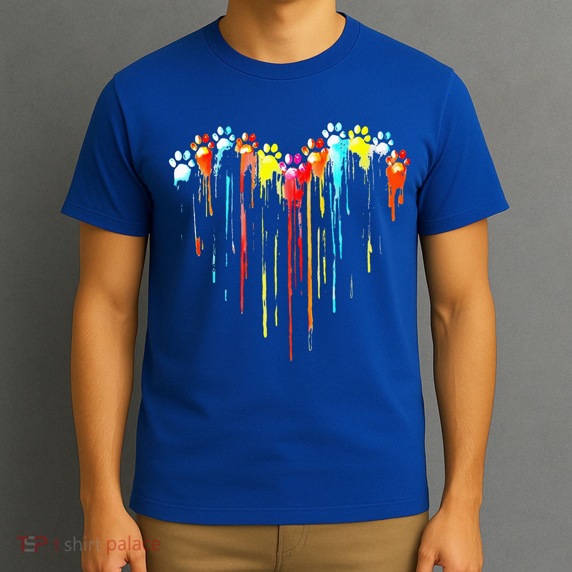 Colorful Dog Paw Heart Print T-Shirt