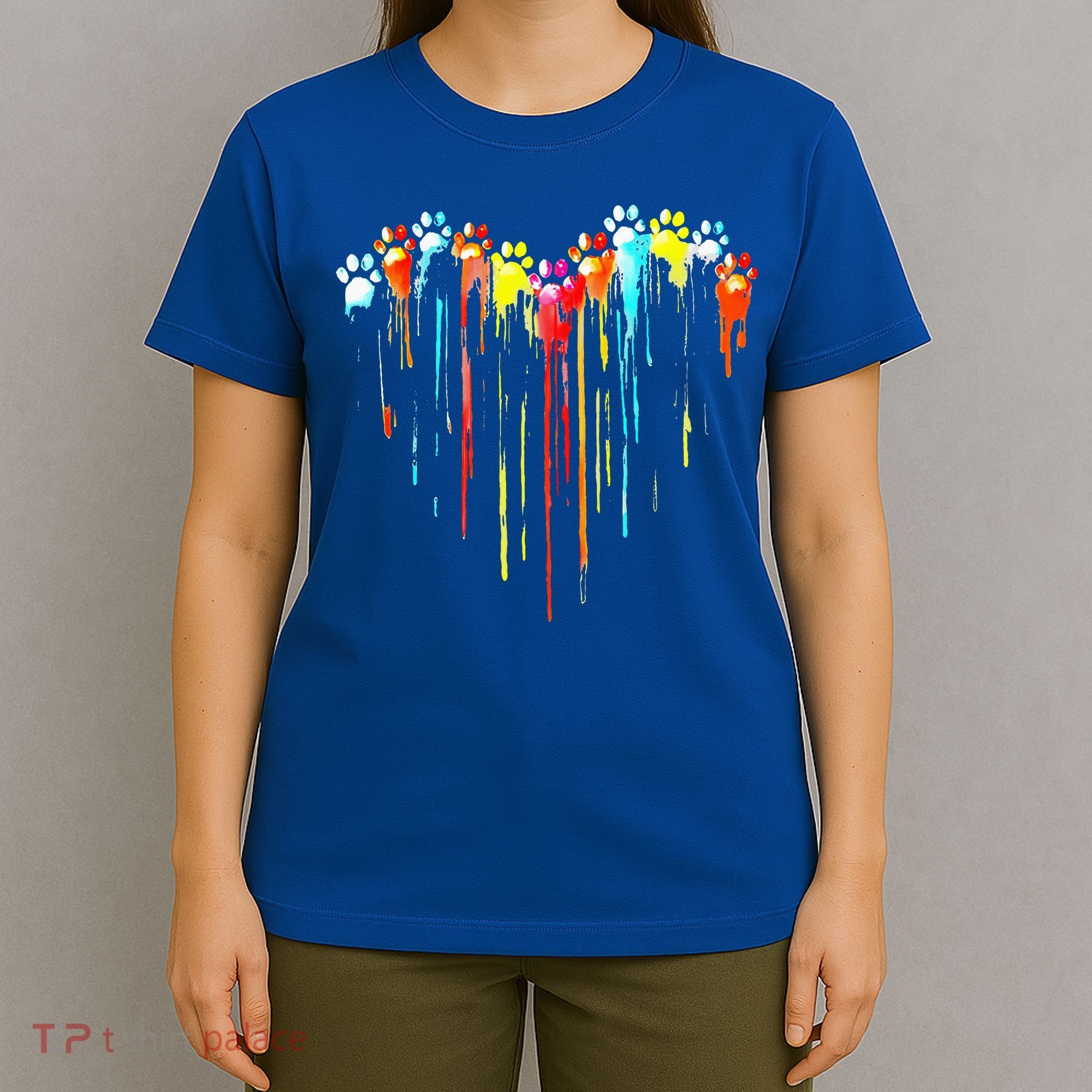 Colorful Dog Paw Heart Print T-Shirt