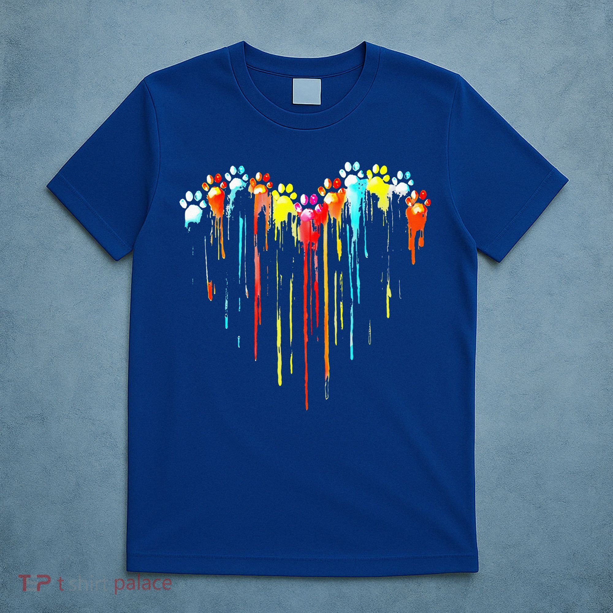 Colorful Dog Paw Heart Print T-Shirt