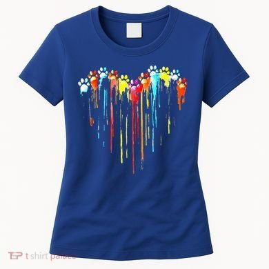 Colorful Dog Paw Heart Print Women's T-Shirt