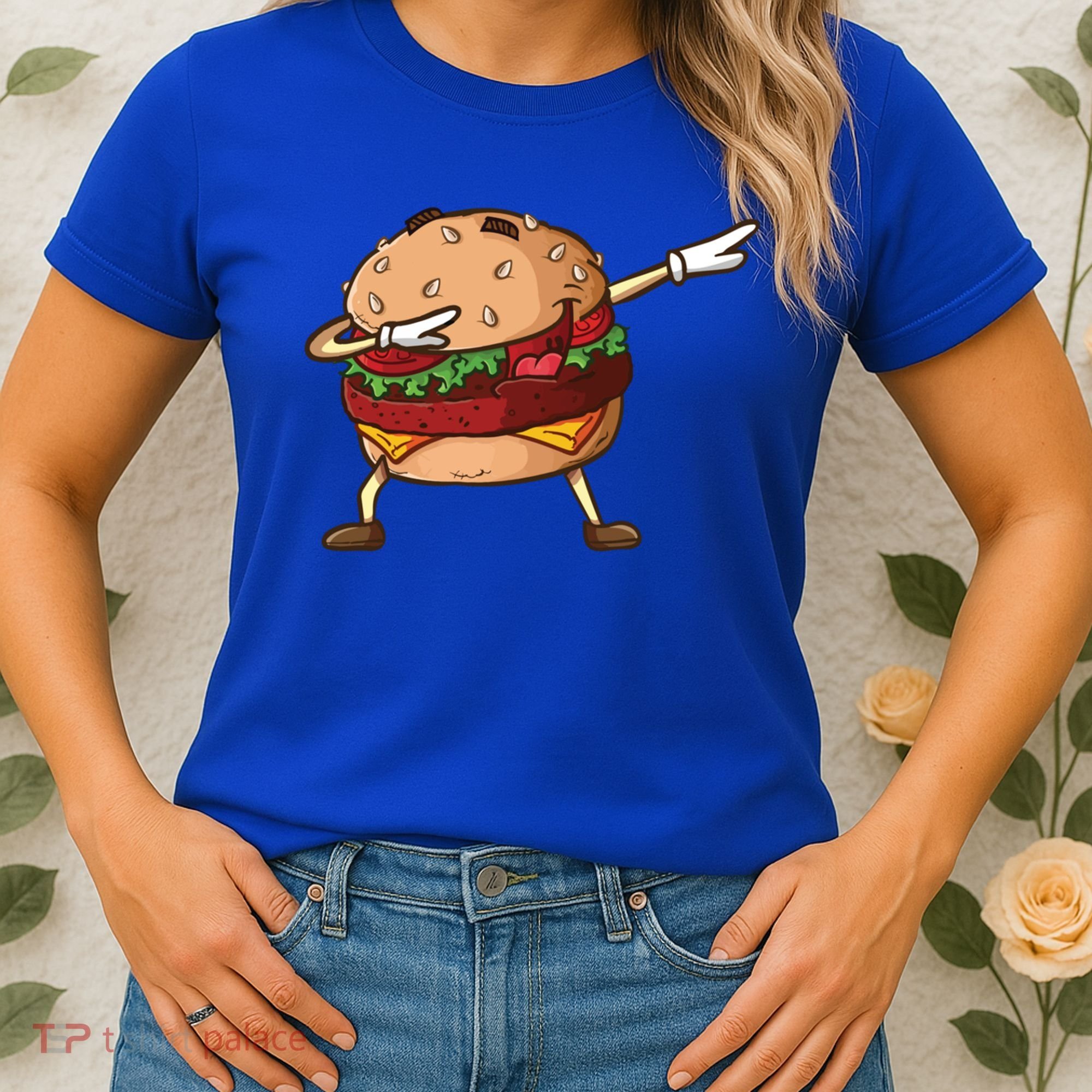 Cheeseburger Dab Pose Dabbing Dance National Burger Day Pun Funny Gift Women's T-Shirt